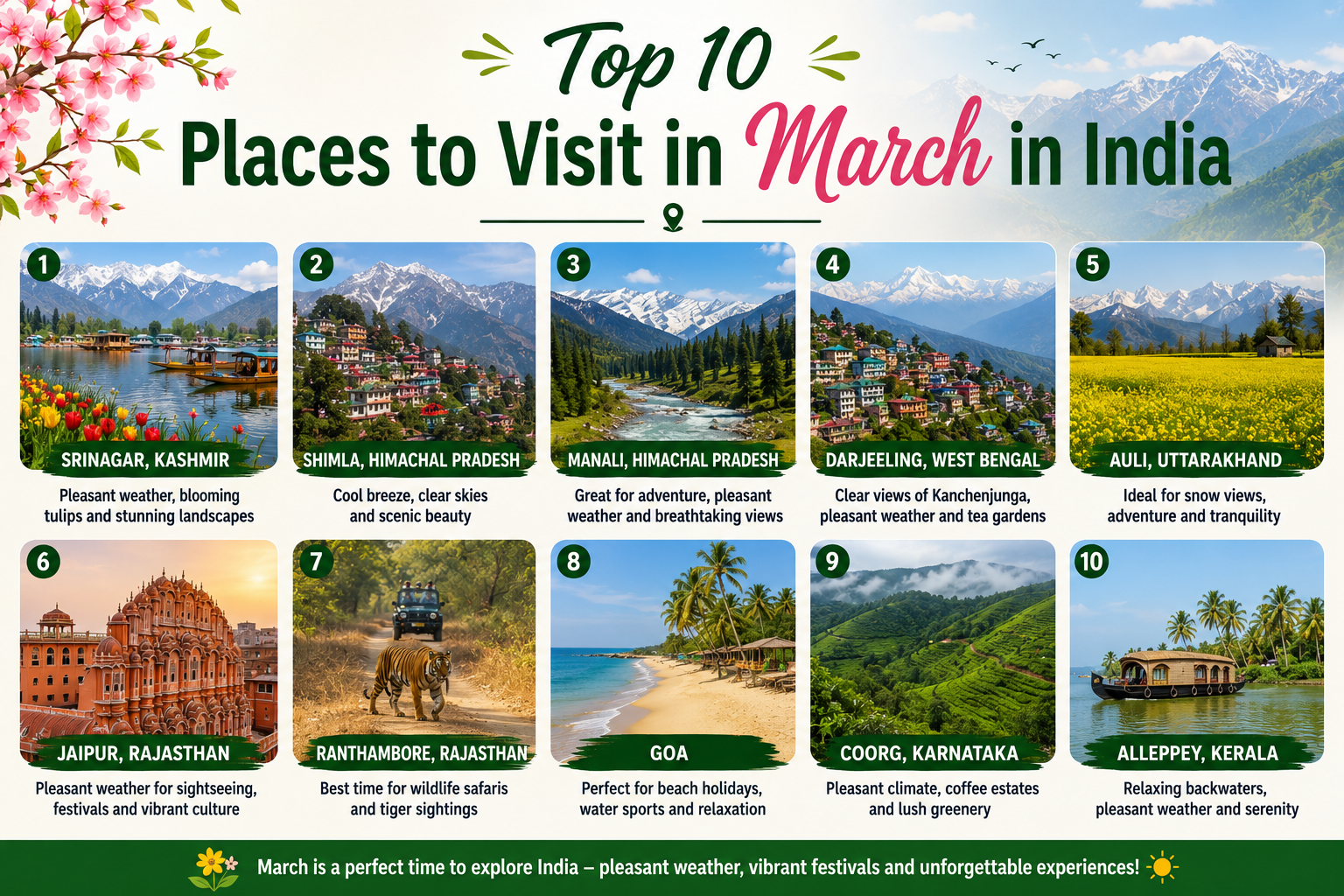 Top 10 Places to Visit in March in India